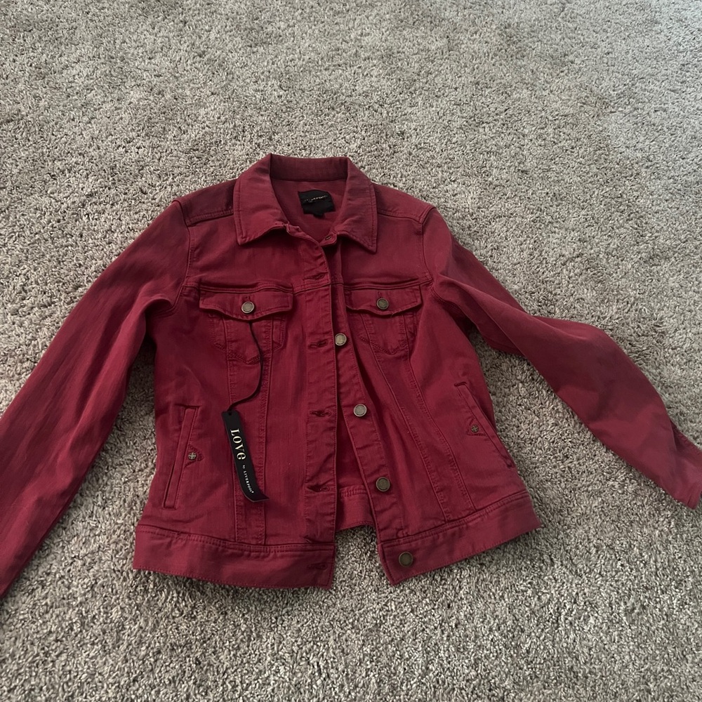 Burgundy Denim Jean Jacket Classic Cut